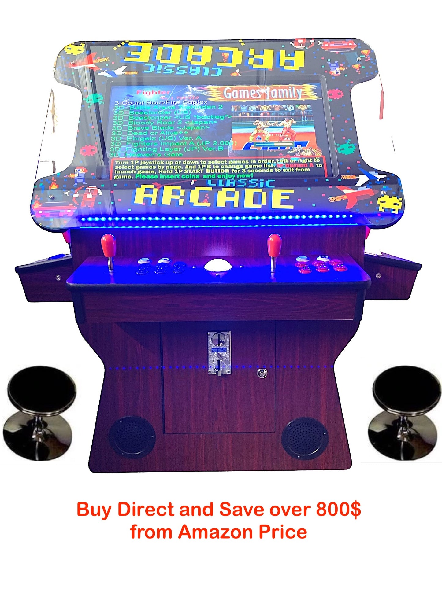 Dark Wood Cocktail Arcade Machine 3505 Games Tilt Up  Retro Multi-cade  Retro Classic Games Table