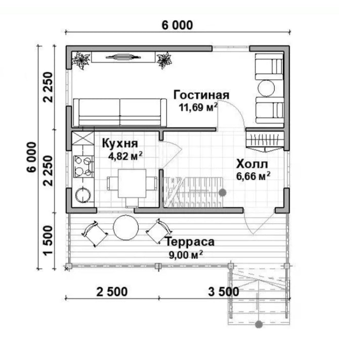 Каркасный дом 6 на 6 фото