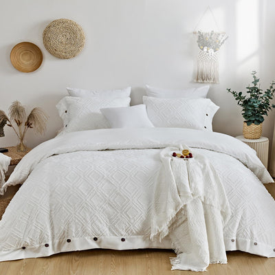 Microfiber 3-Piece Duvet Cover Set - White - Seersucker - Mildlyhome