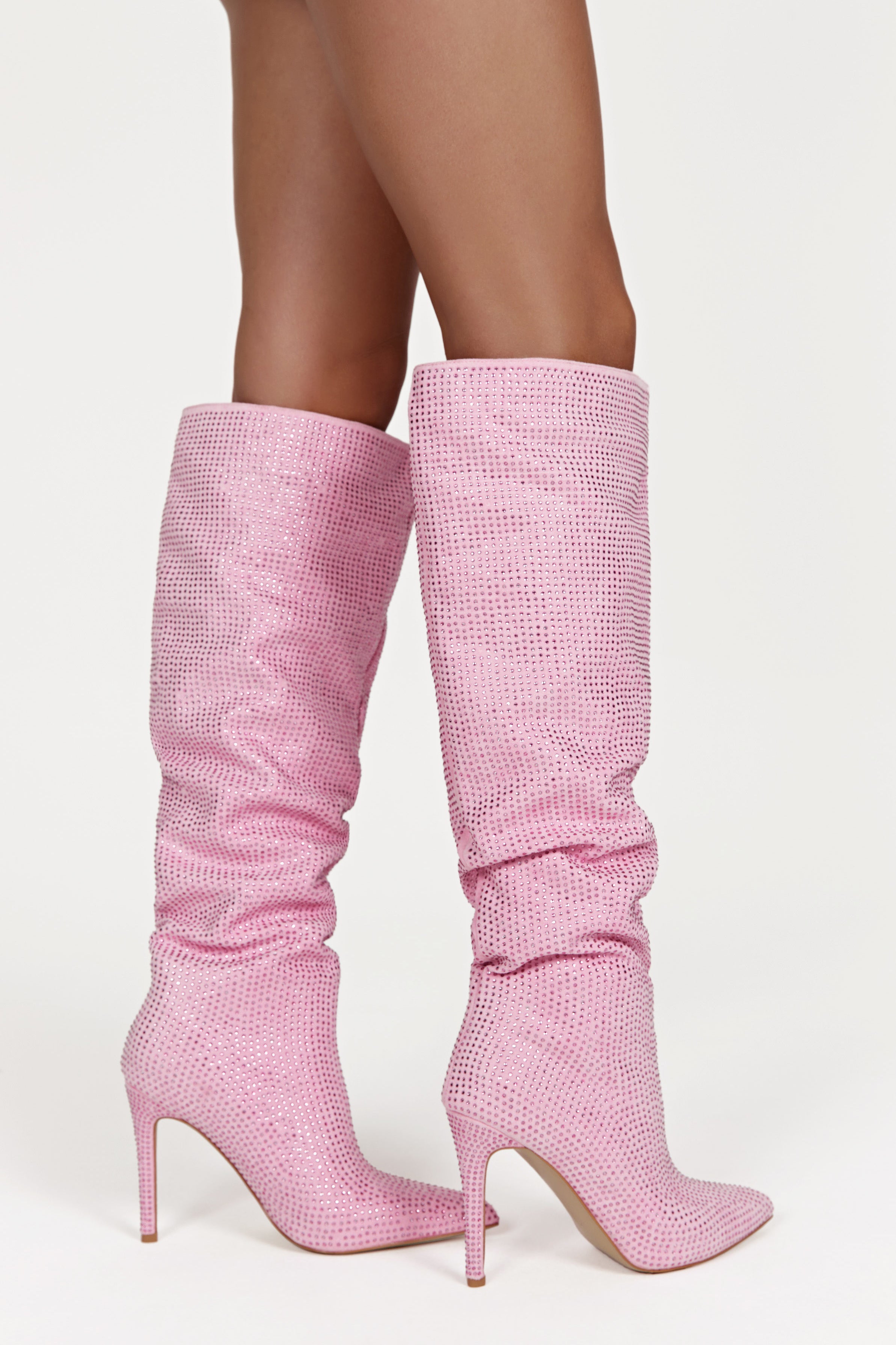 Jenner Diamante High Heel Boot – Blush Pink