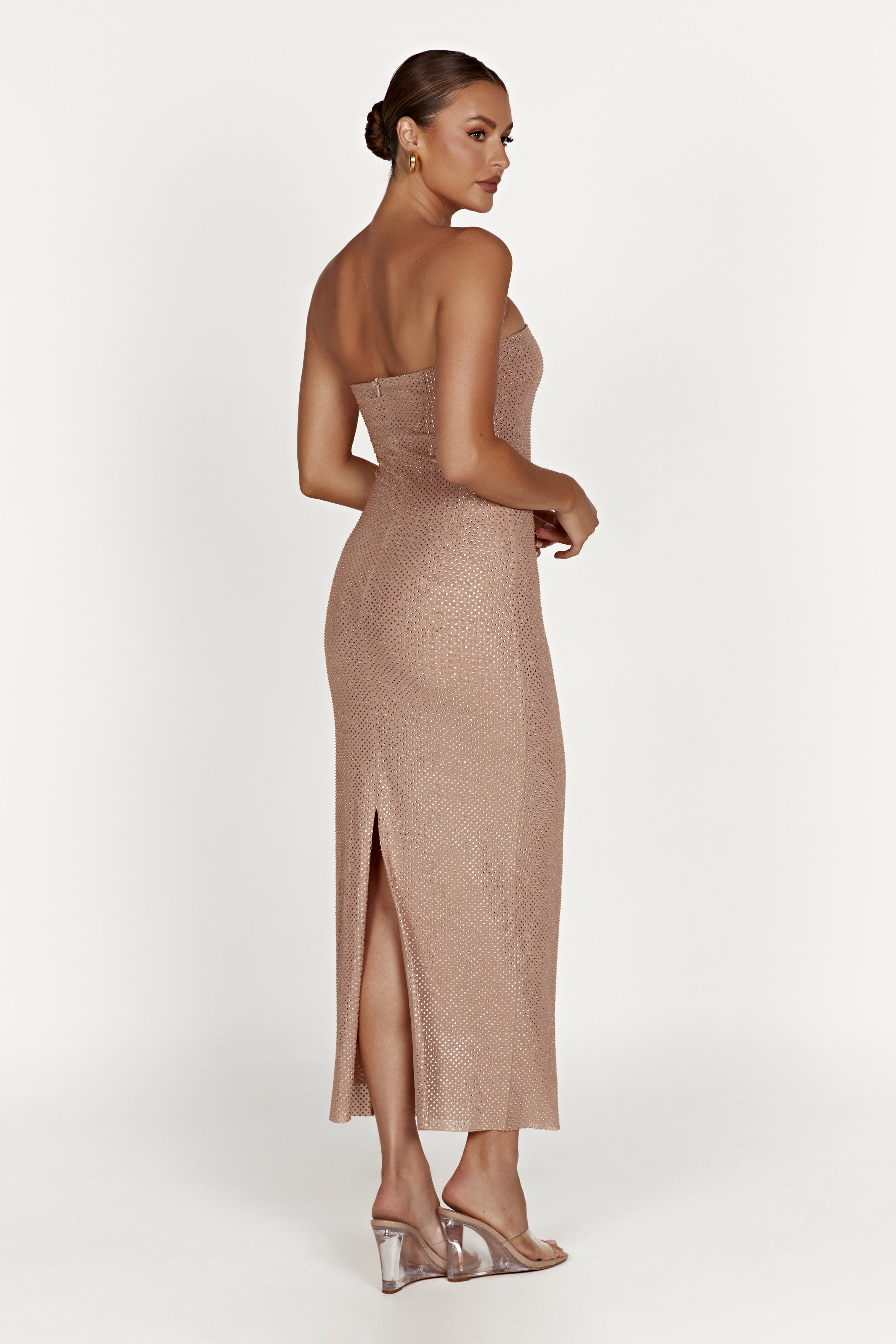 Waverly Strapless Diamante Midi Dress – Nude