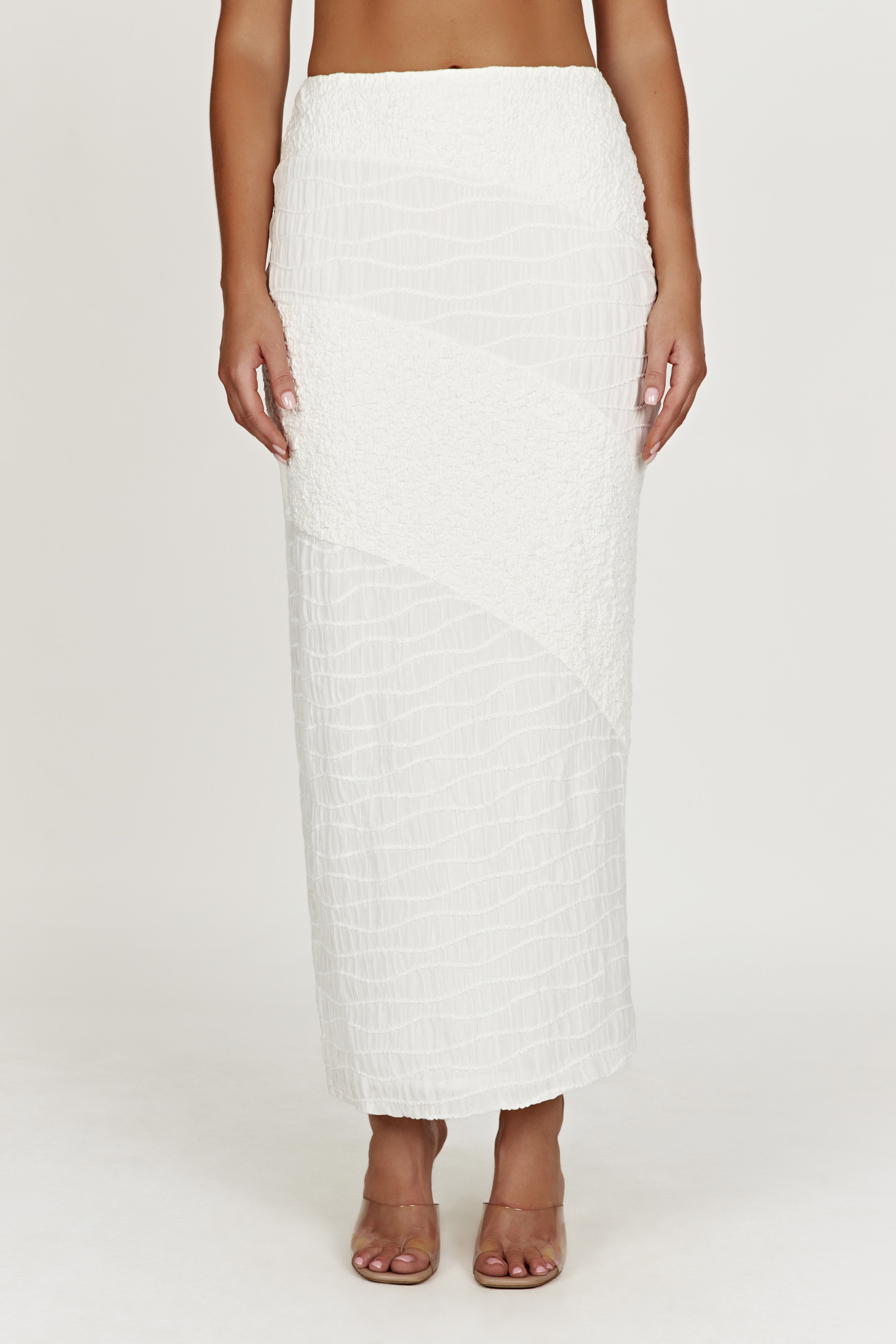 Nyah Textured Midi Skirt – White