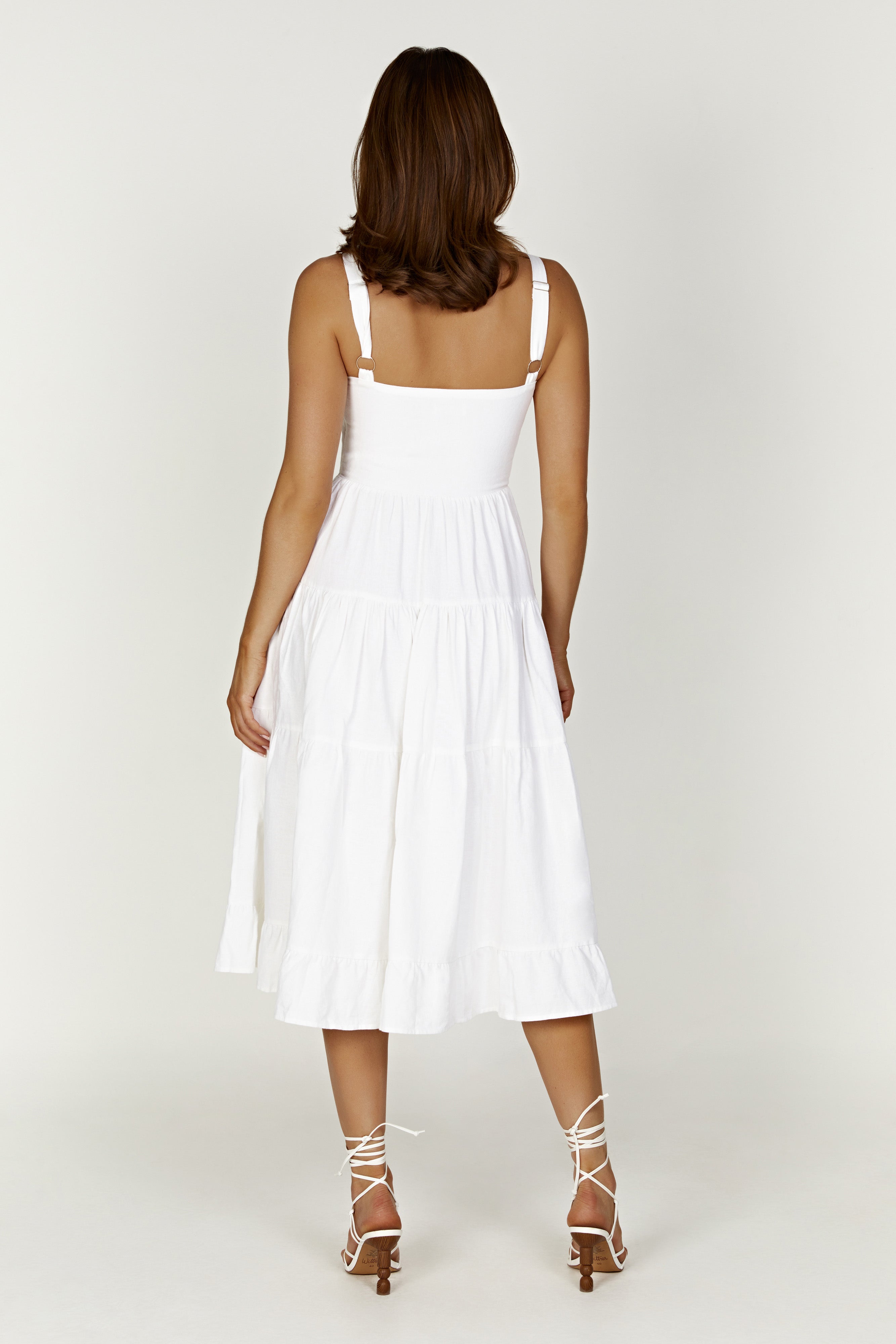 Adriana Linen Midi Dress – White