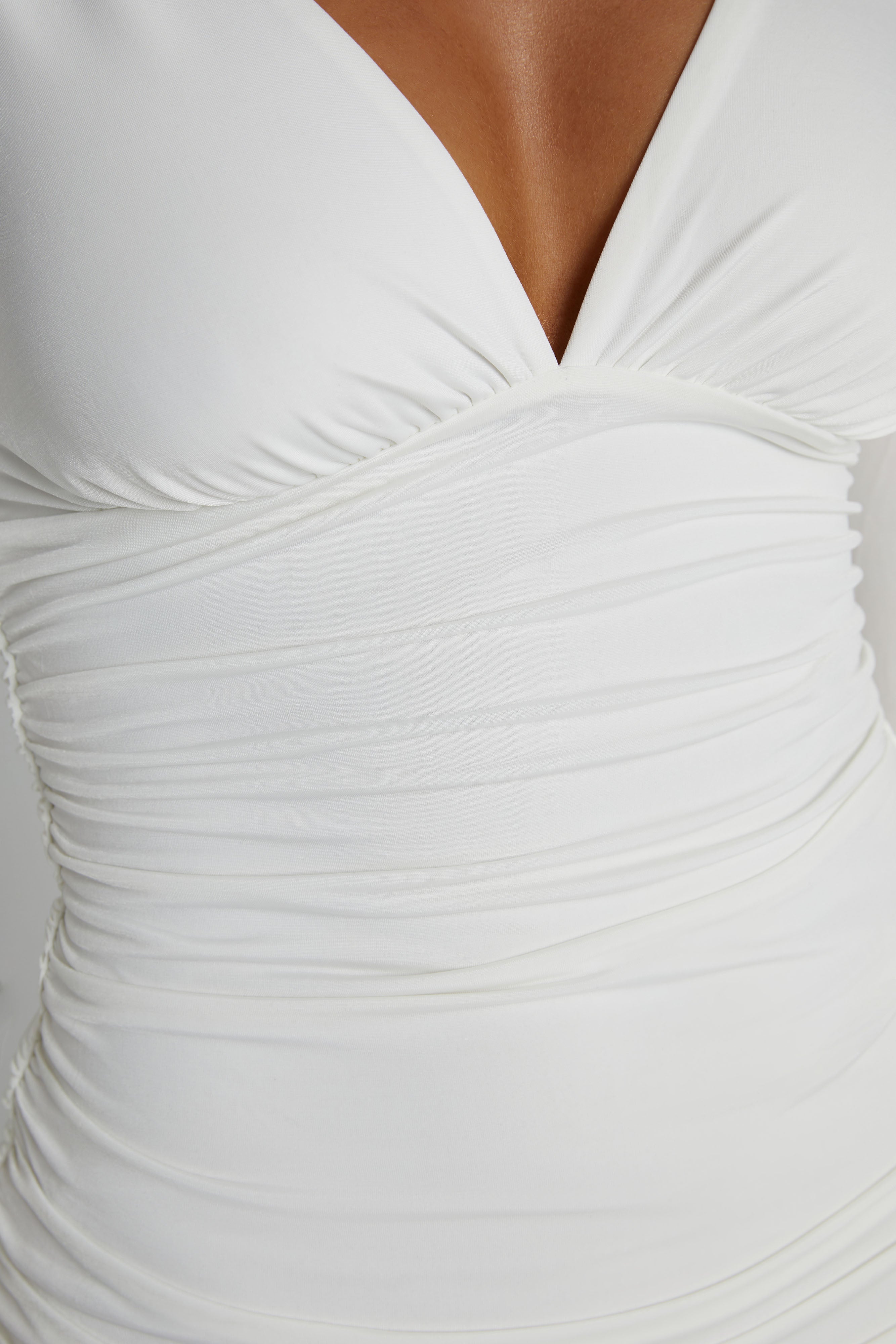 Leanne Jersey Gathered Mini Dress – White