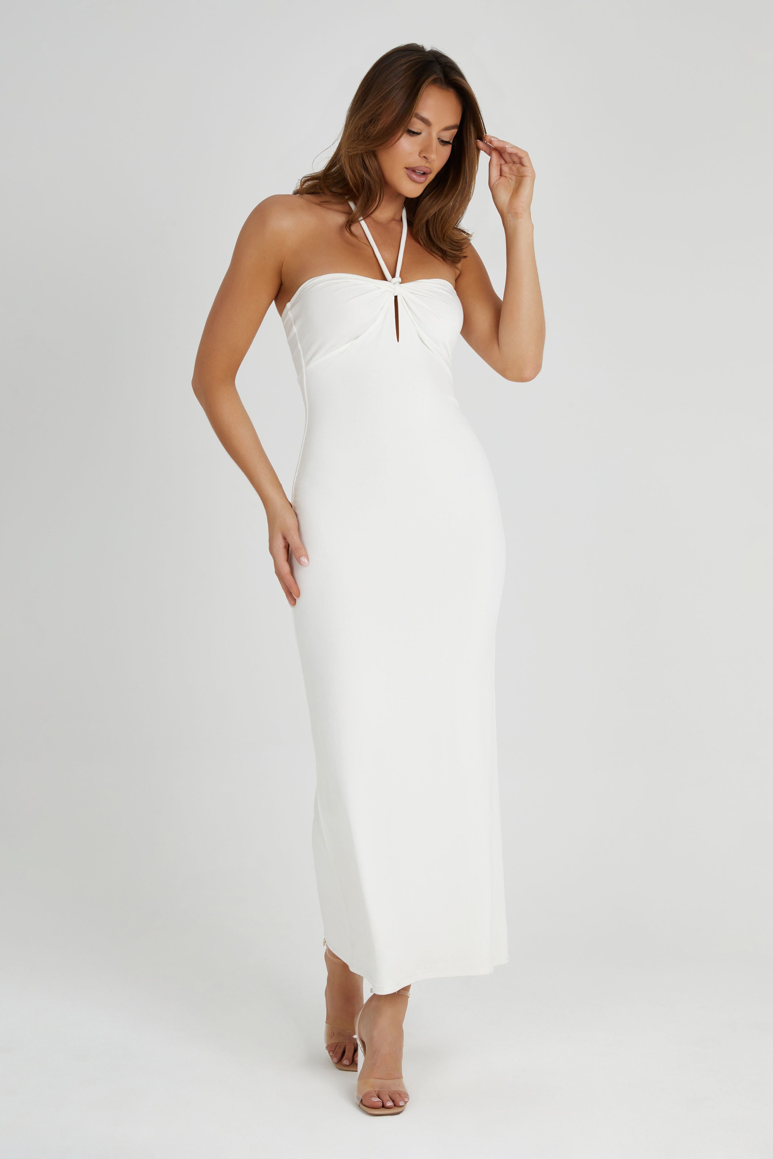 Krissy Midi Twist Halter Jersey Dress – White