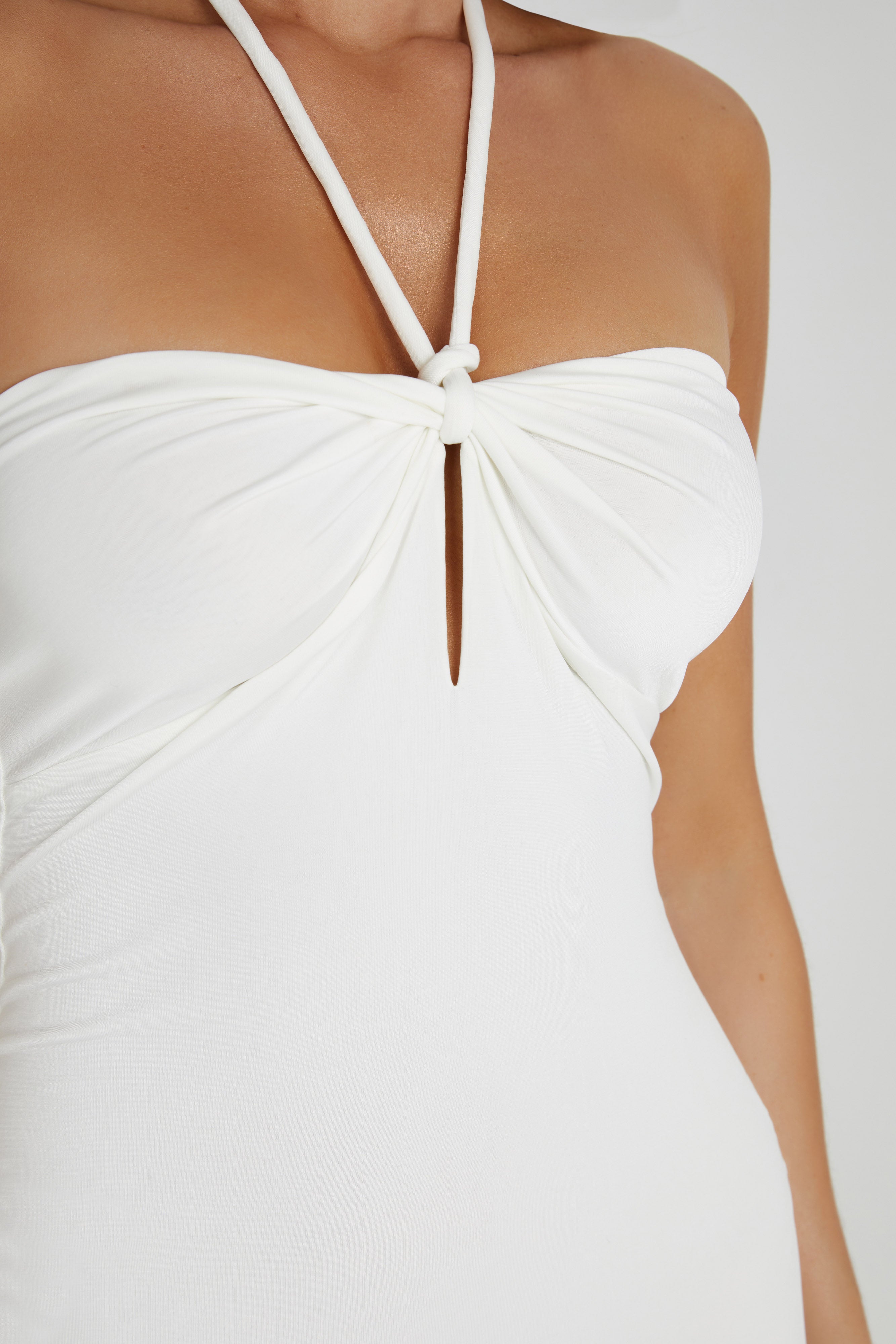 Krissy Midi Twist Halter Jersey Dress - White