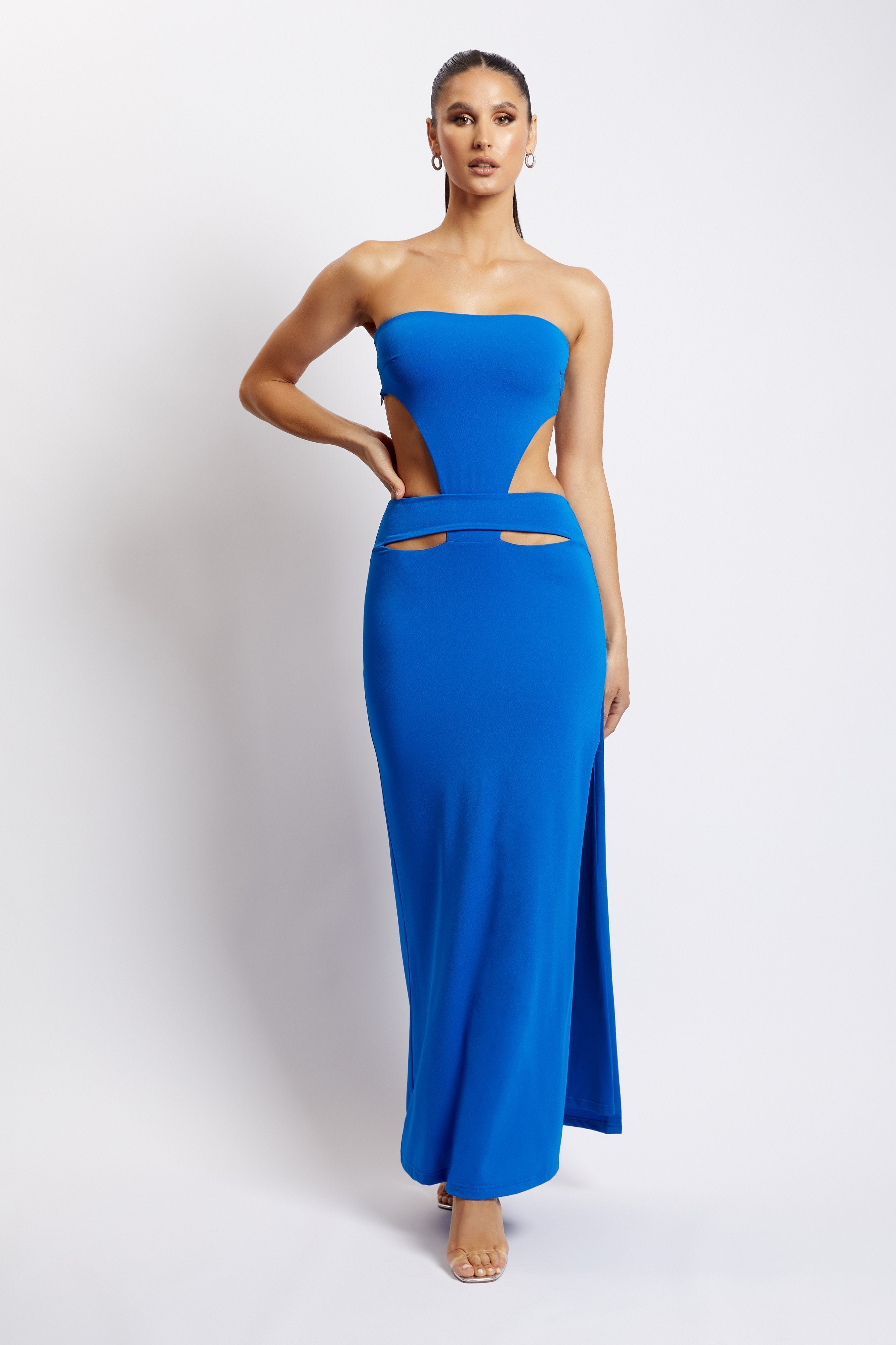 Marissa Strapless Maxi Dress With Waist Tie – Cobalt Blue