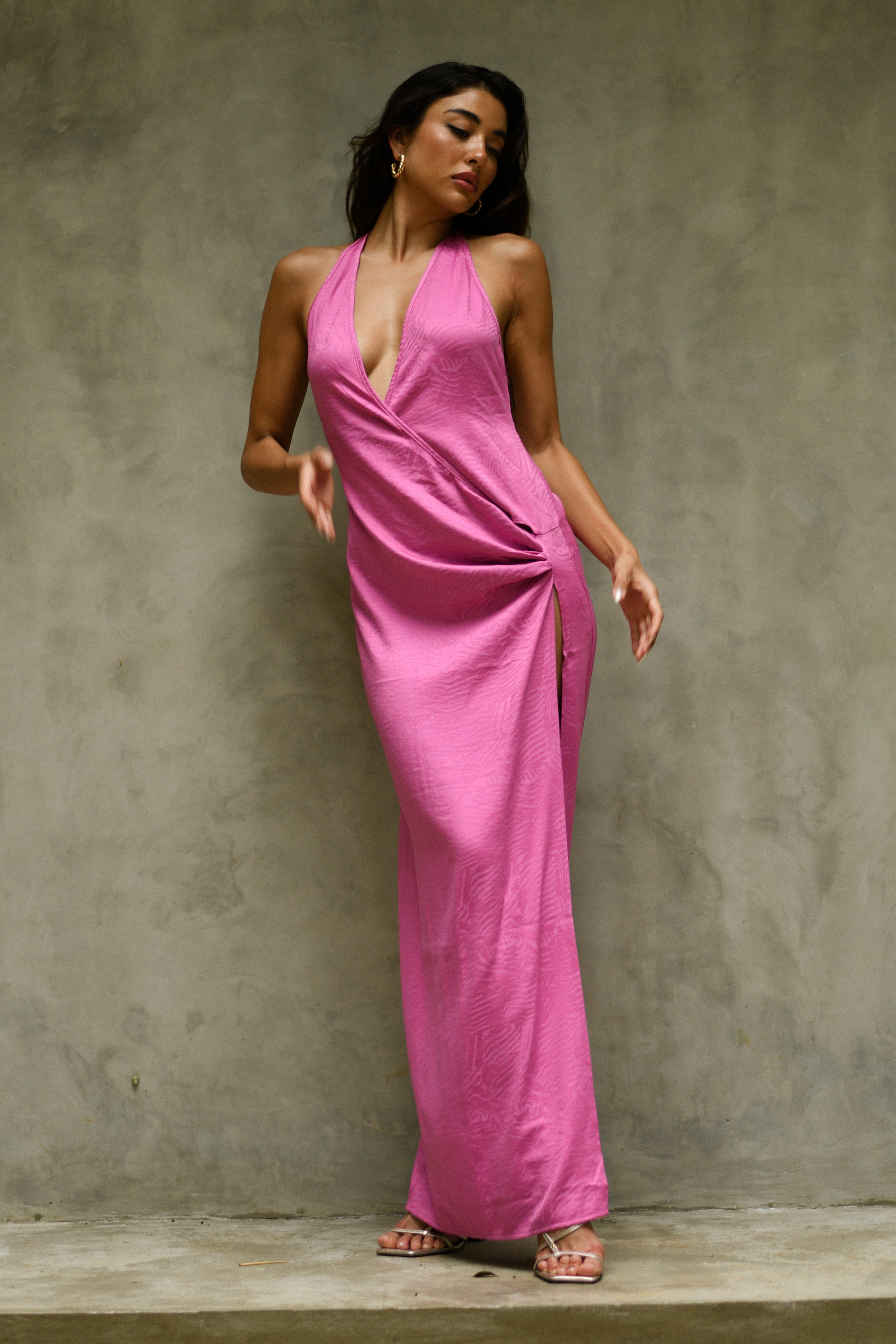 liyah Plunge Neck Maxi Dress – Rose Pink