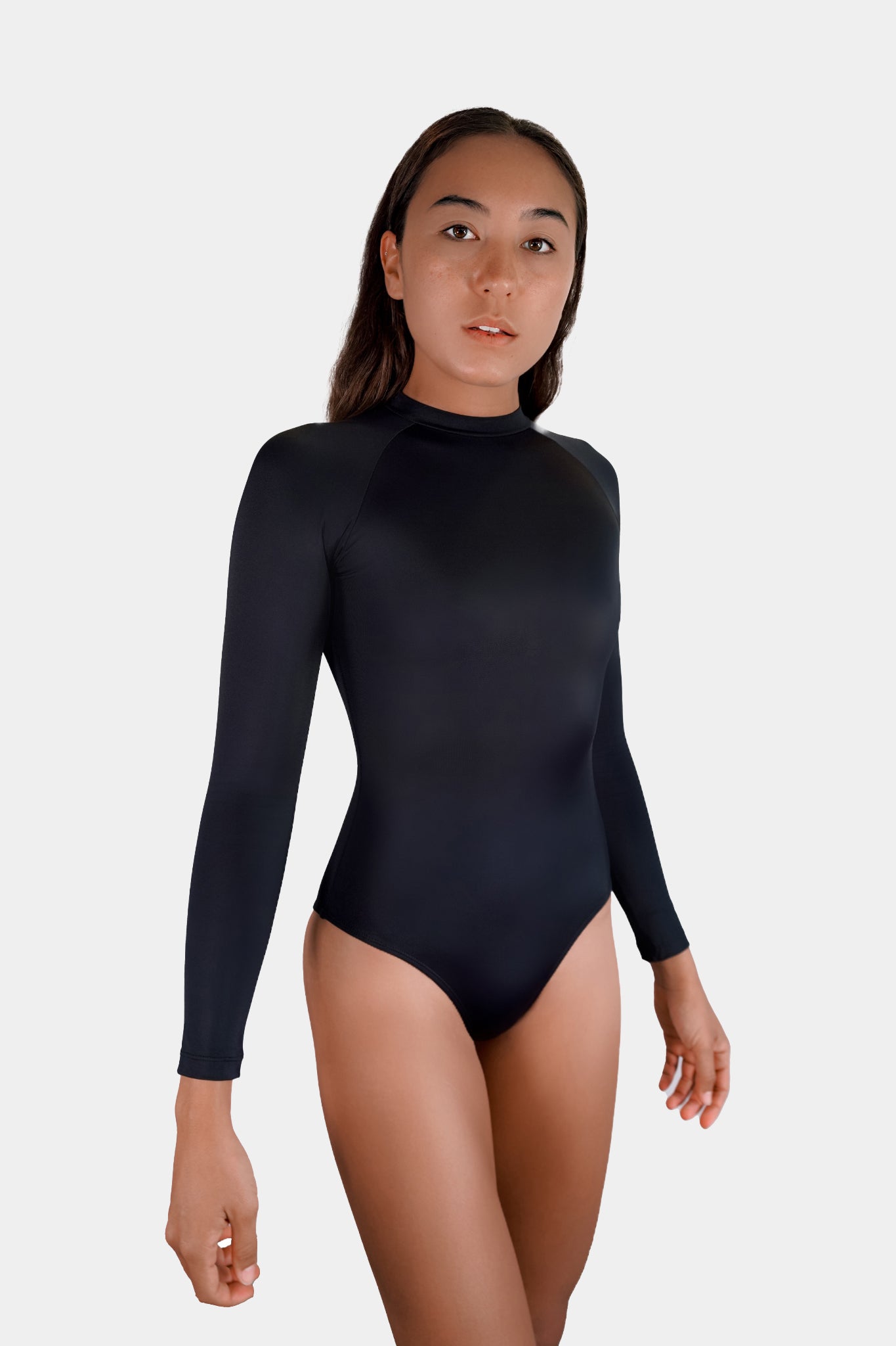 AONIHUA Solid Black Swimsuit Short Sleeve Front Zipper Surfing