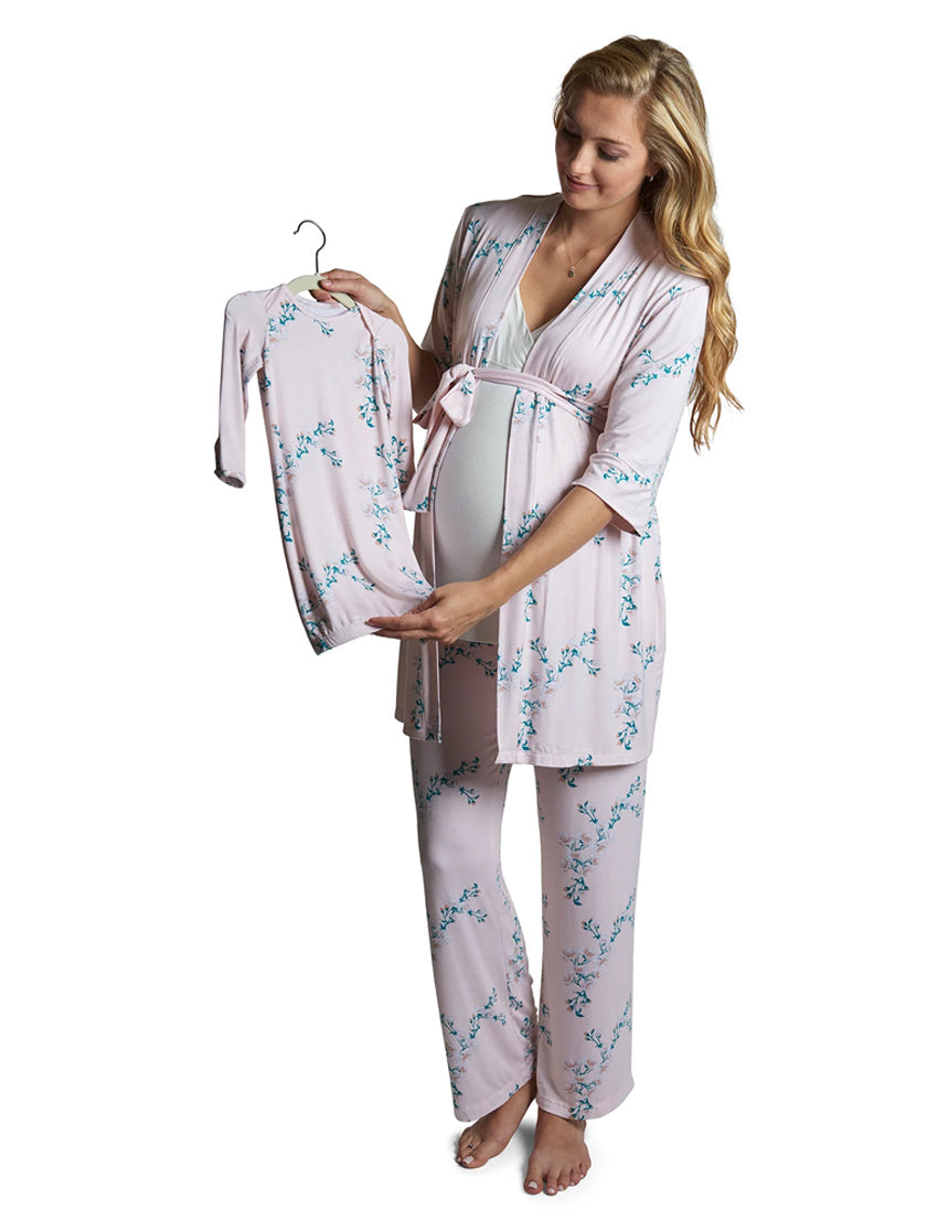 Everly Grey Analise During & After 5-piece Maternity/nursing Sleep Set In  Blush
