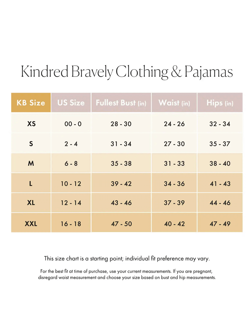 Kindred Bravely Clothing & Pajamas Size Guide – Milk & Baby
