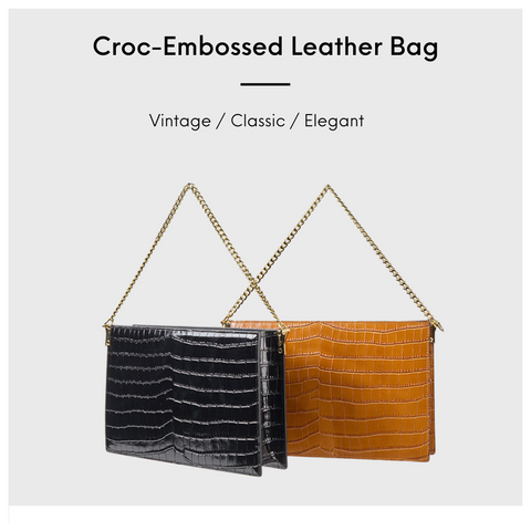 Croc-Embossed Chain Strap Shoulder Sling Bag