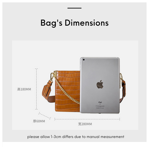 Croc-Embossed Chain Strap Shoulder Sling Bag Dimension