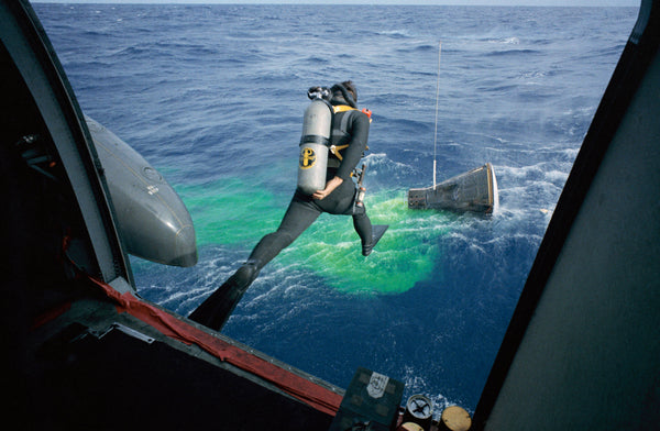 nasa navy udt frogman leaps from helicopter