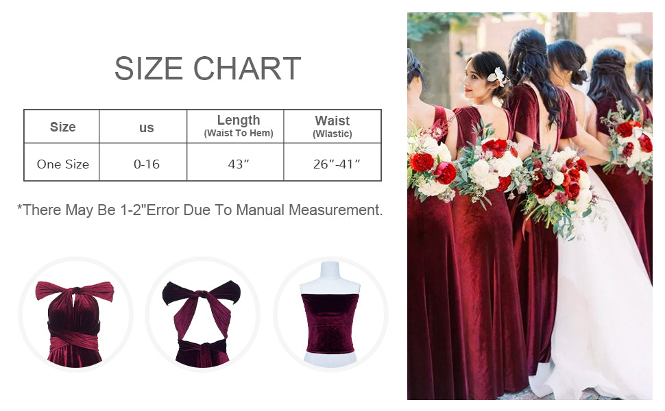 72styles Velvet Infinity Dress Size chart