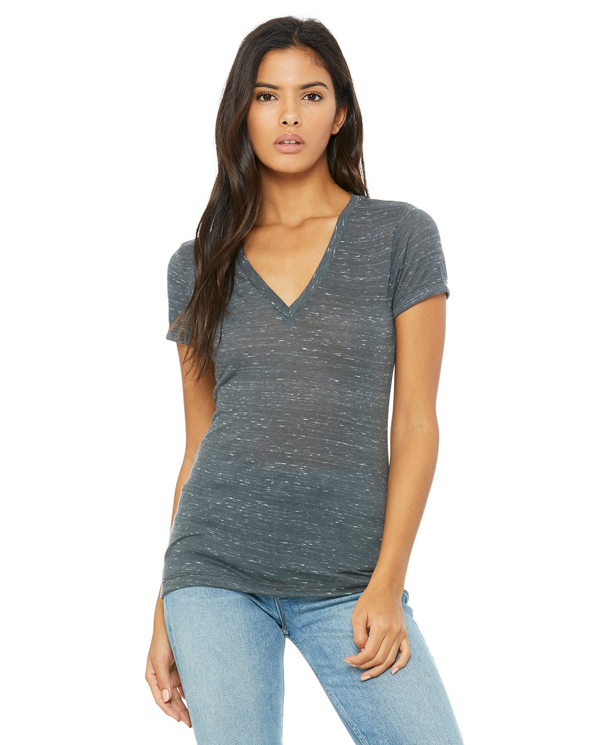 Bella + Canvas B6035 Ladies' Jersey Short-Sleeve Deep V-Neck T-Shirt ...