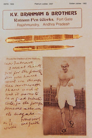 Letter to Ratnam Pens by Gandhiji