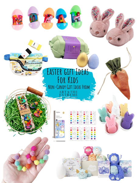 Best Easter Gifts, 2024 Easter gift guide from Art 2 the Extreme, 10 Easter Gift ideas for kids including crayons, chalk, earrings, watercolor paint kit, and more