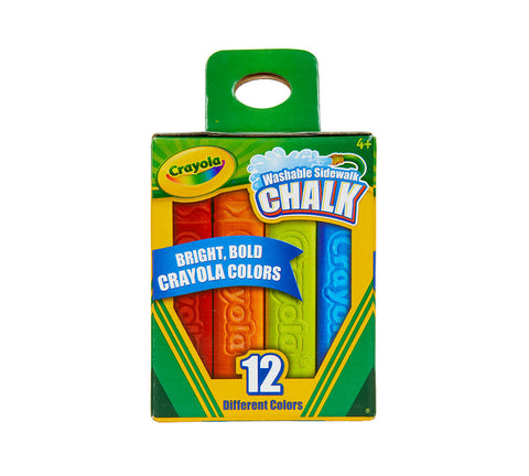12 count of Crayola Sidewalk chalk in traditional Crayola yellow and green box.