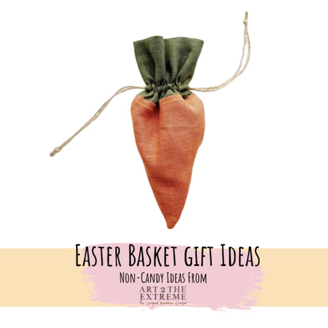 Easter basket treat bag in the shape of a carrot. Orange and green fabric party favor bag with tie for Easter, Madly Wish