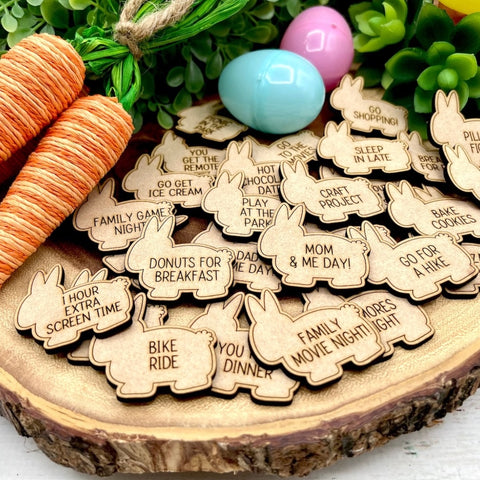 Easter prizes for kids, Wooden coins for rewards to hide in plastic eggs, engraved wooden bunny coins from Etsy