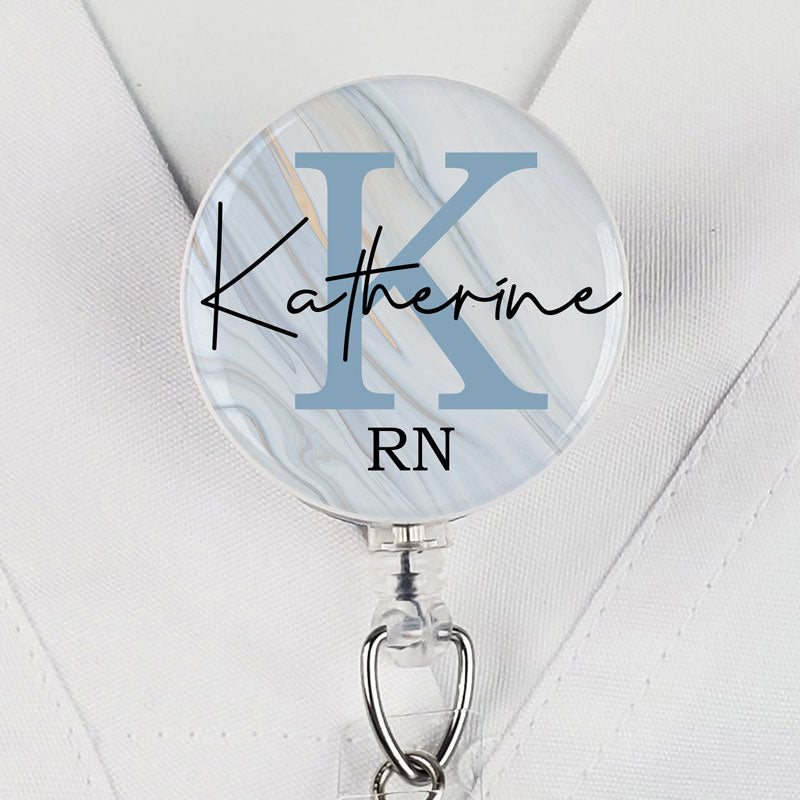 Personalized Marble Retractable Nurse Name Badge Reel