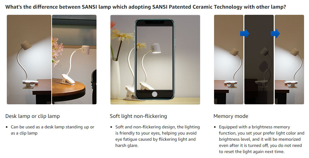 10W desk lamp can be used as a desk lamp standing up or a clip lamp, non-flickering, memory mode