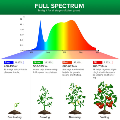 full spectrum, imitate sunlight that is suitable for all stages of plants