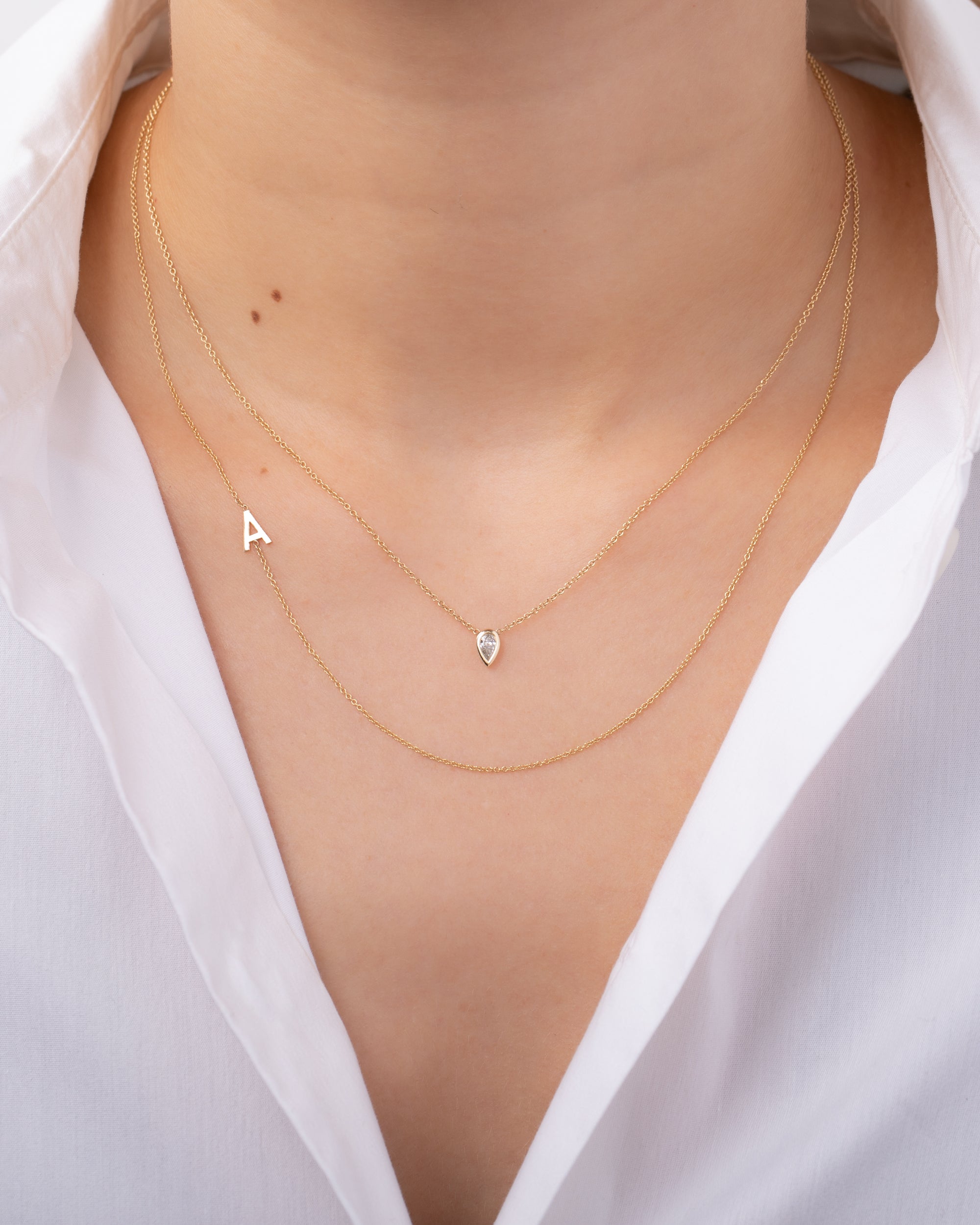 Mini Diamond Asymmetrical Script Initial Necklace - Zoe Lev Jewelry