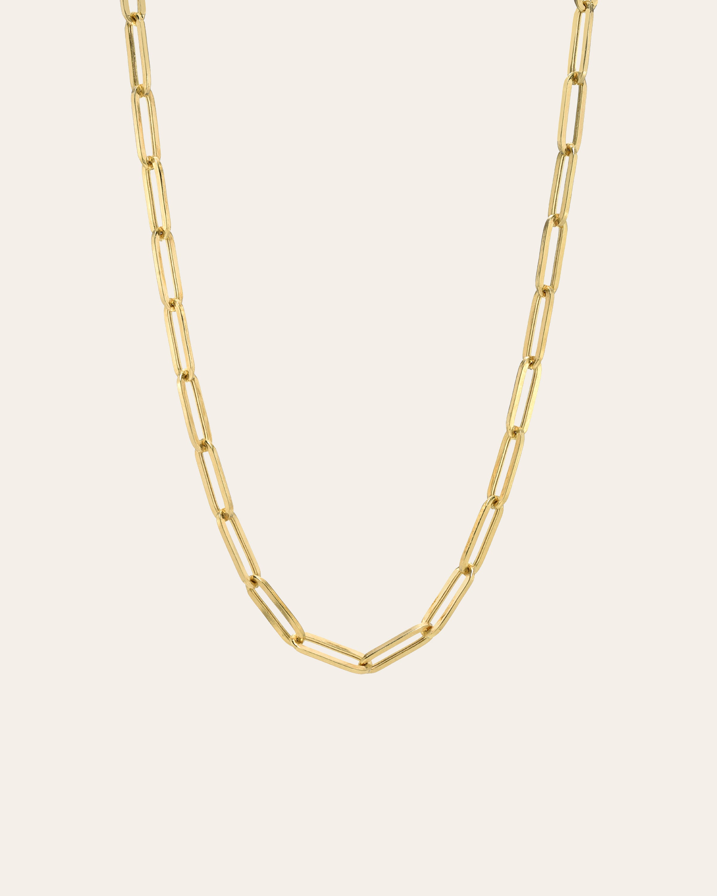 14k Gold Large Paper Clip Chain Necklace - Zoe Lev Jewelry