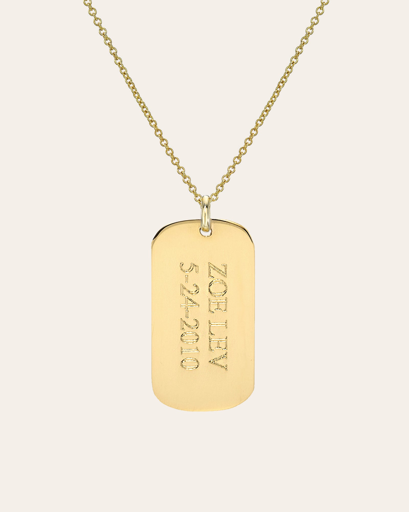 Engravable Dog Tag with Bead Chain Necklace 14K Gold
