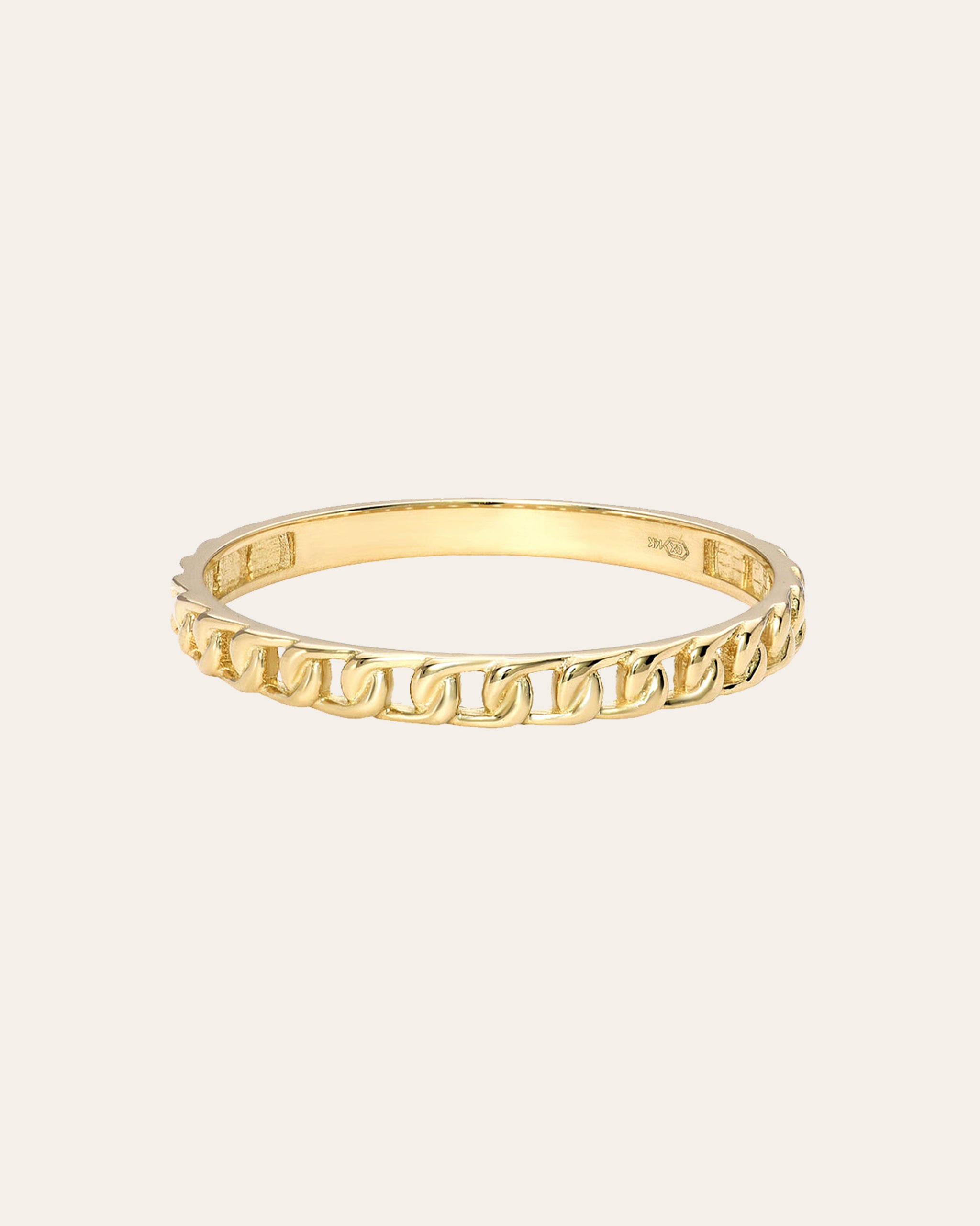 14k Gold Thin Solid Cuban Link Ring - Zoe Lev Jewelry