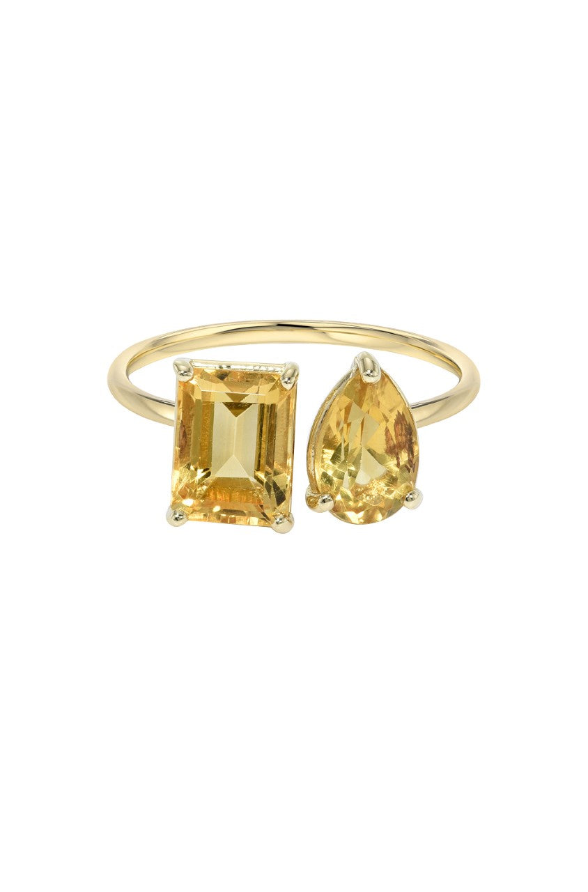 Image of Citrine Emerald and Pear Shape Toi et Moi Ring