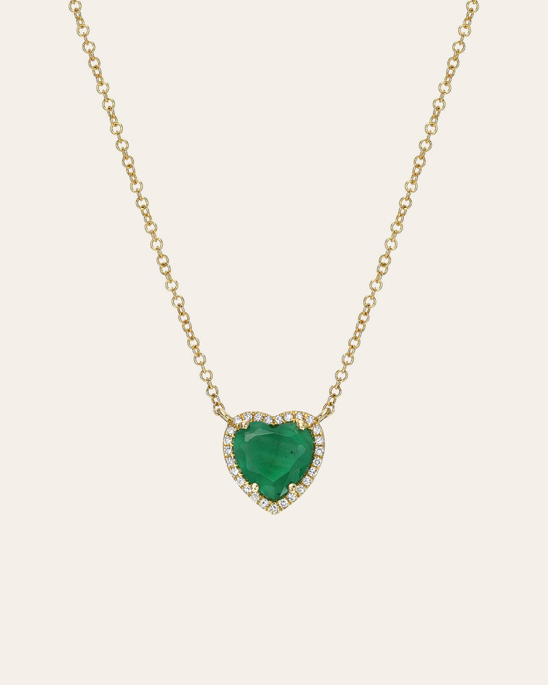Diamond Emerald Heart Necklace - Zoe Lev Jewelry