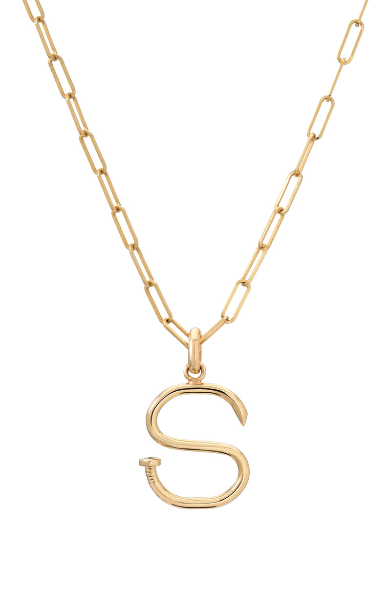 14k Gold Large Nail Initial Necklace - Zoe Lev Jewelry