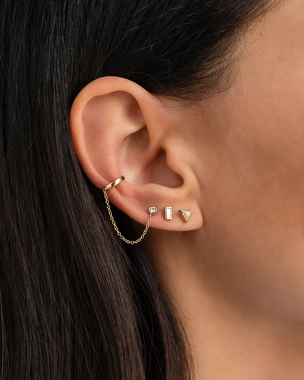 Gold Chain Earrings Gold Ear Cuff Ear Pin 18k Gold Earrings -  Israel
