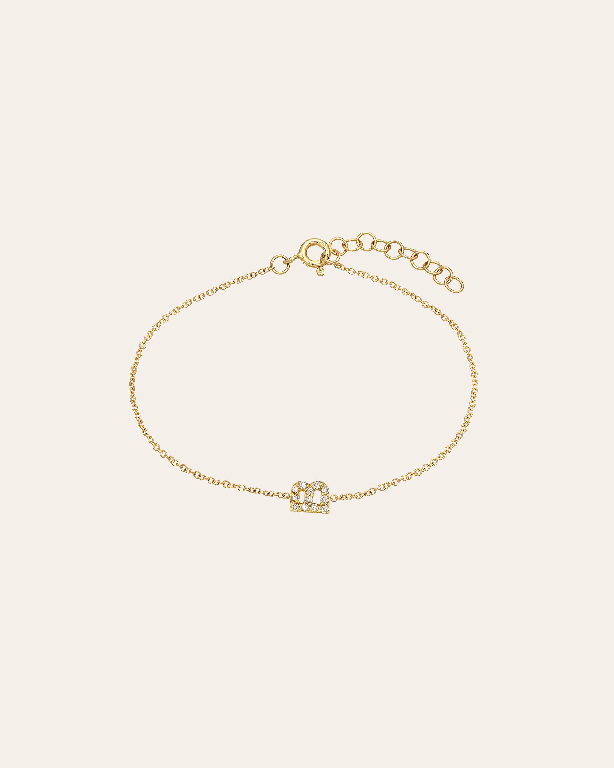 Yellow Gold Letter Single Micro Pave Diamond Bracelet (Diamond Initial Fashion Bracelet E (14K) (6+1))