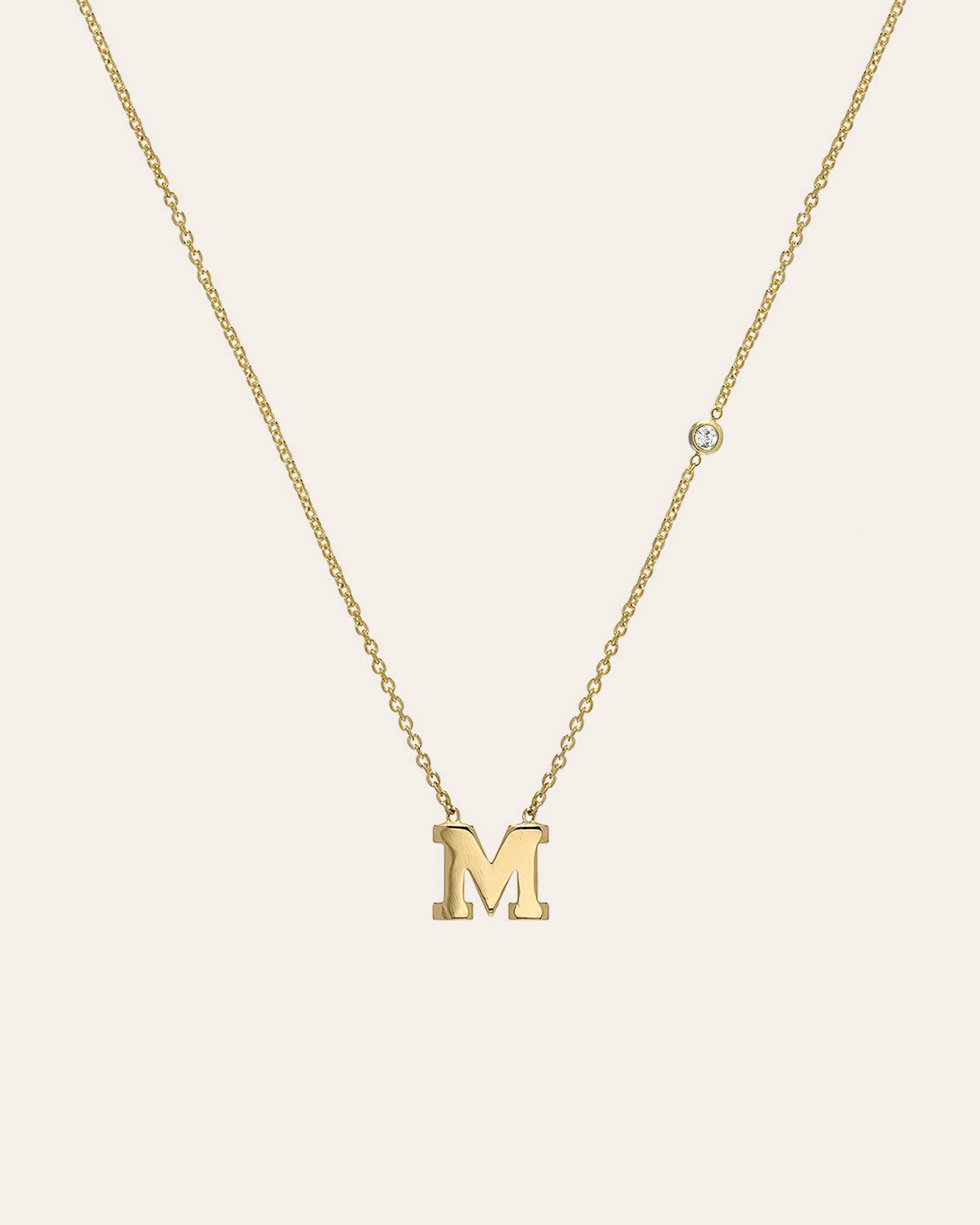 14K Gold Mini Diamond Initial Bead Necklace - Zoe Lev Jewelry