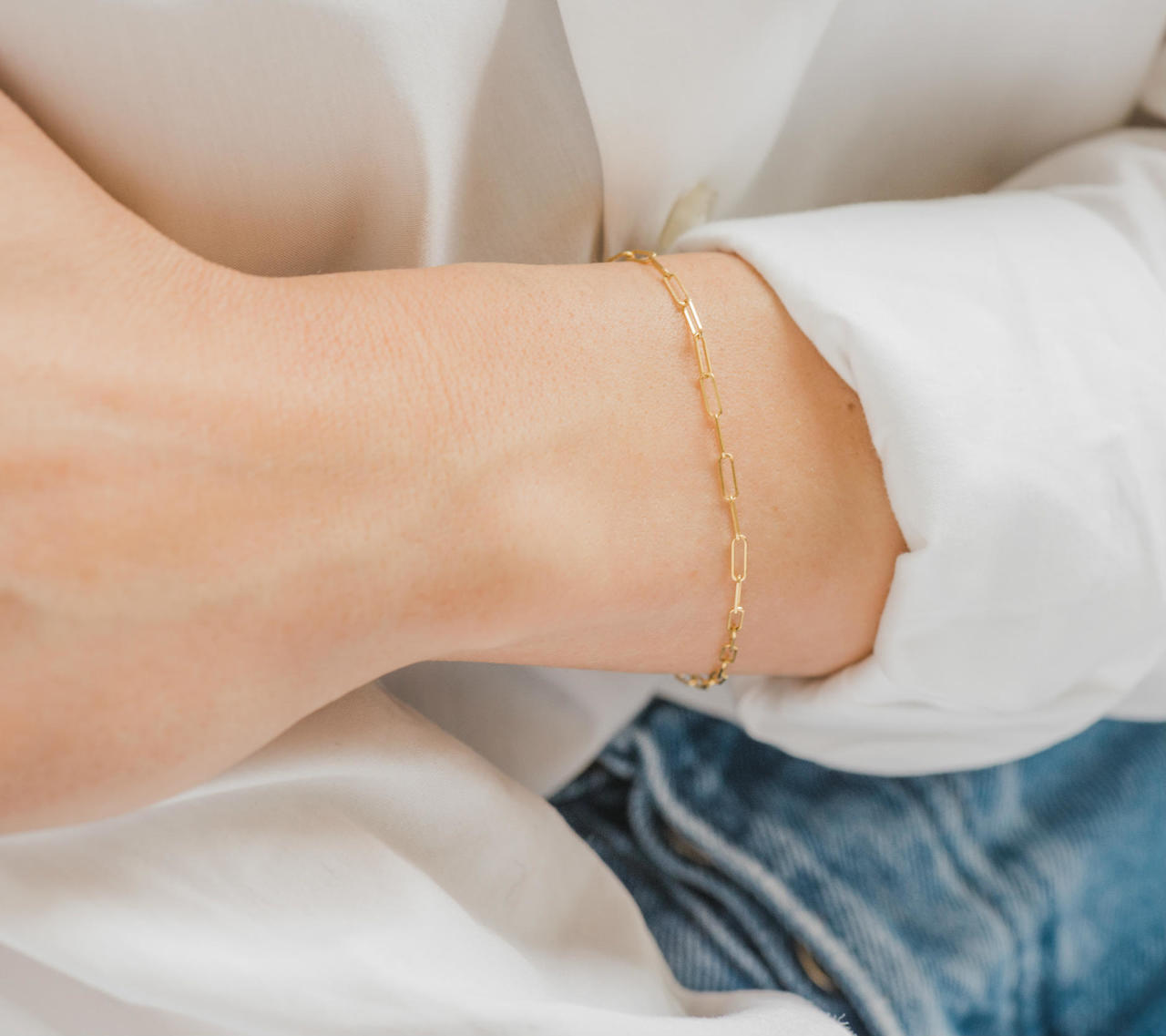 14K Gold Thick Bold Paper Clip Bracelet