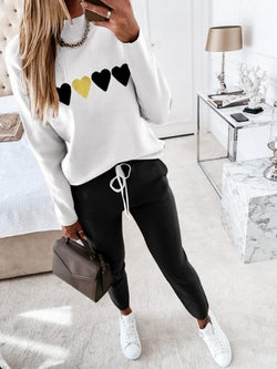 Long Sleeve Love Printing Two-piece Suit