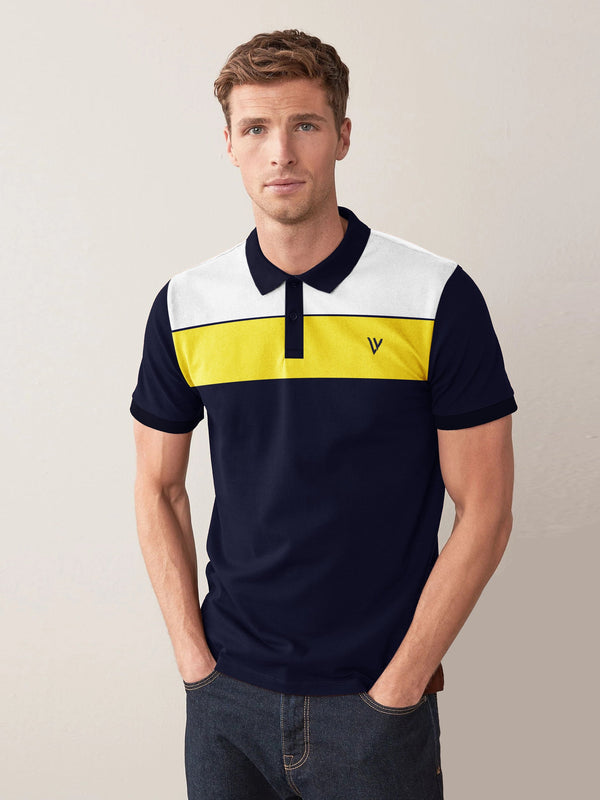 LV Half Sleeve Summer Polo Shirt For Men-Dark Navy & Black With Multi 