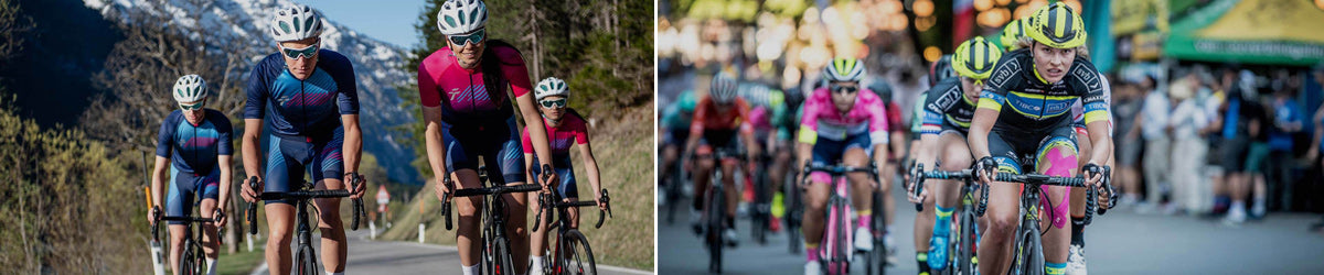 Rennradfahrer mit einem Radtrikot bei einem Radrennen