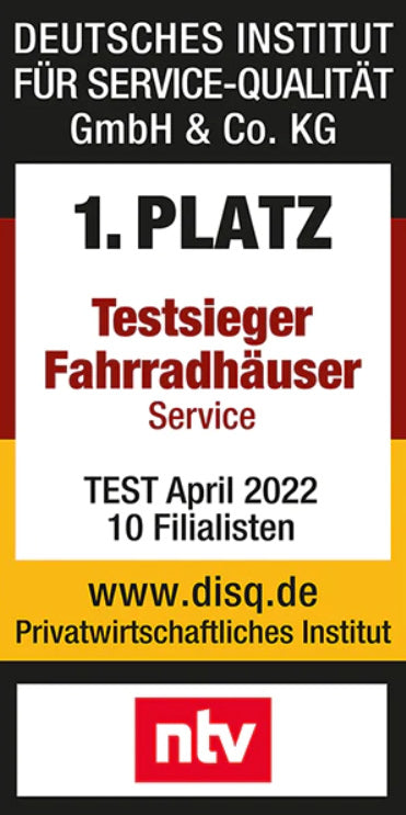 DISQ-Auszeichnung Testsieger Fahrradhäuser Service 2022