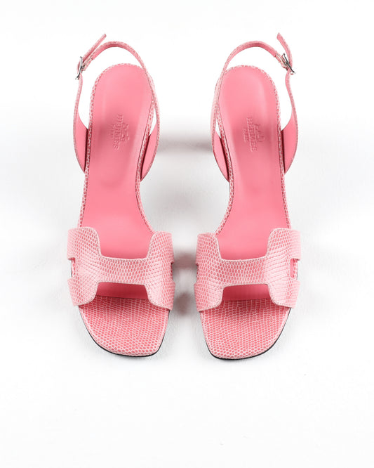 Oasis Sandal in Bubblegum Pink Crocodile Leather