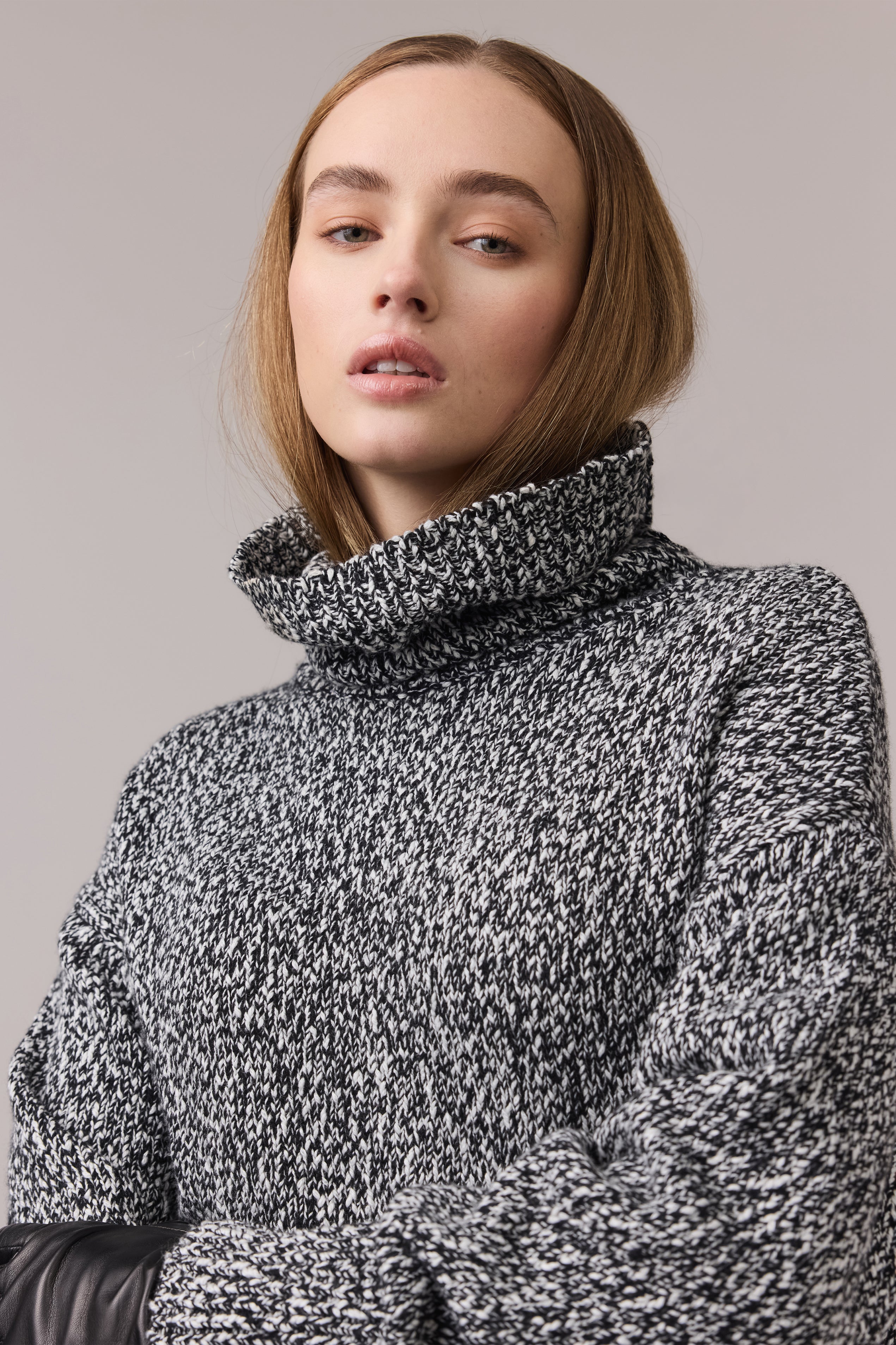 Hattie Merino Cotton Twist Knit Funnel Neck