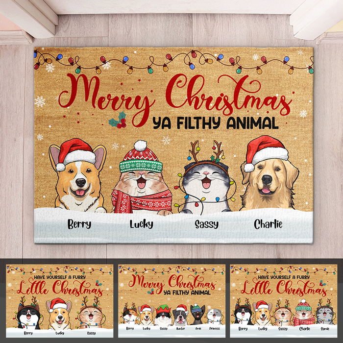 Dog cat Christmas costumes and Christmas light doormat