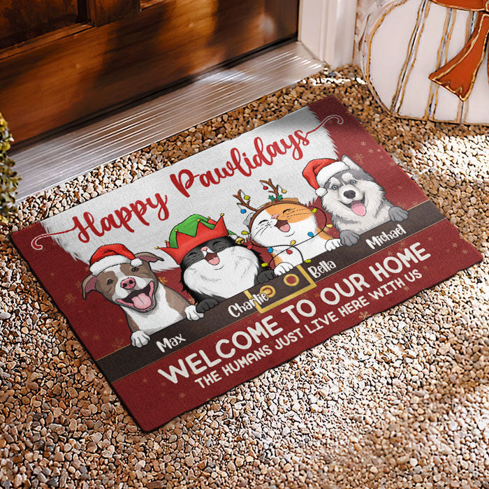 Christmas holiday dogs and cát with red customes and quotes