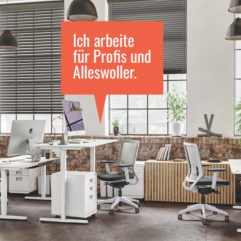 Yaasa Office Setup mit höhenverstellbaren Schreibtischen, Bürostühlen und Bürozubehör