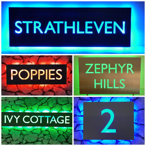 LED Colous, House sign with LEDs, LED house name, LED house number, LED house sign, LED address plaque, LED sign, Red LED, Green LED, Blue LED