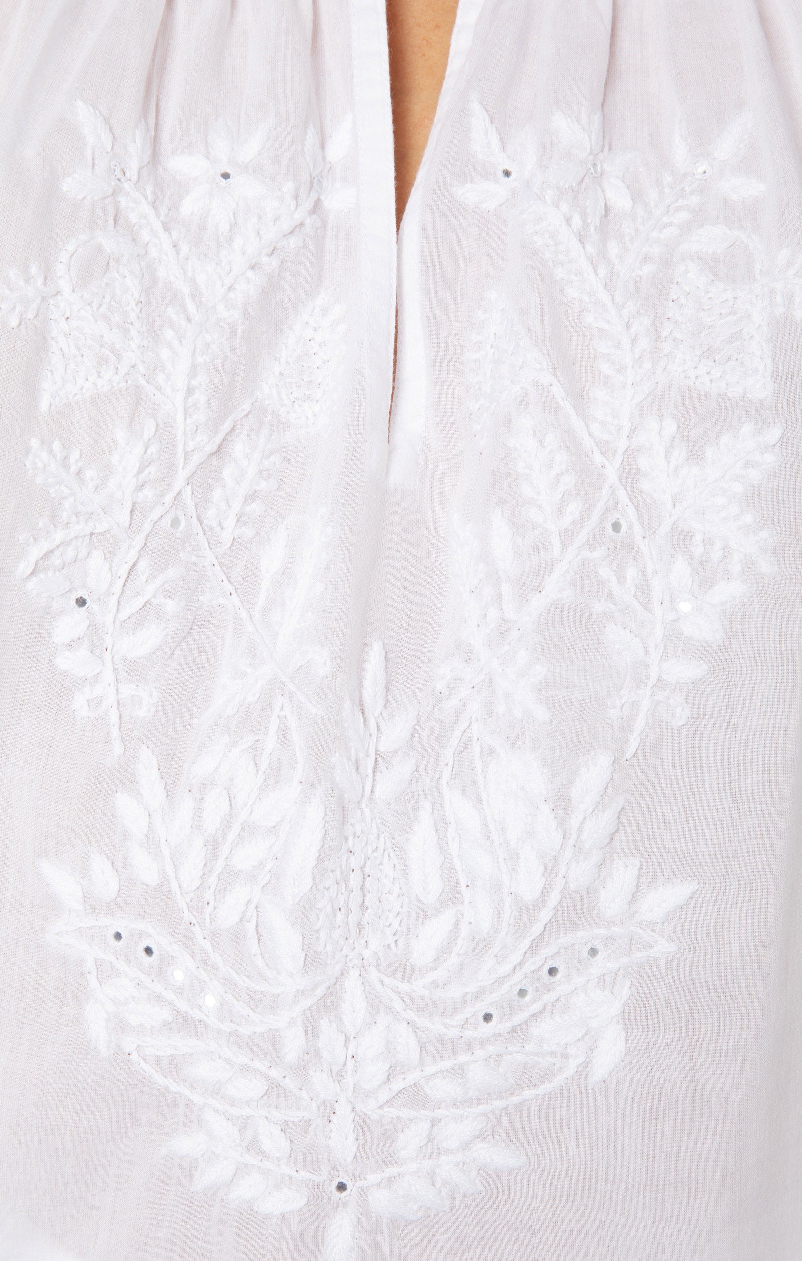 White Boho Top with Tonal Embroidery